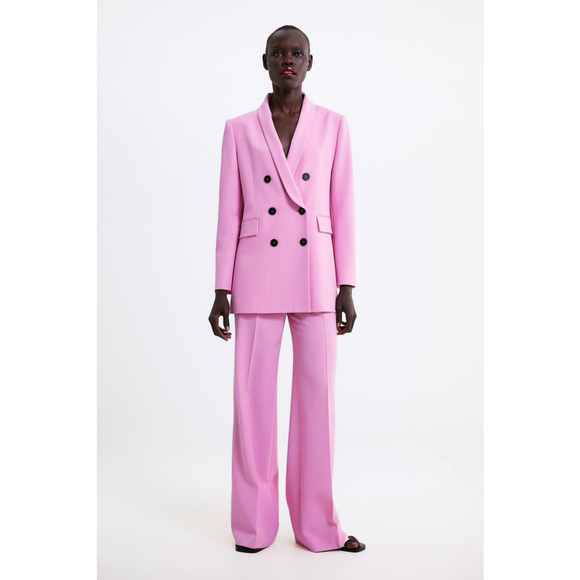 Zara Women Blazer Pink Double Breasted Shawl Collar Blogger Fave Size S Feminine - Picture 4 of 11